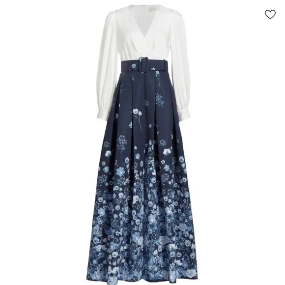 SACHIN & BABI Zoe Belted Gown, Ivory/Blue, Size 6, NWT - Picture 7 of 14